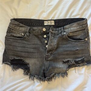 Free People Charcoal Distressed Jean Shorts